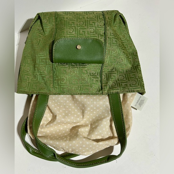 Liz Claiborne Vintage Handbag Satchel Shoulder Bag Purse Pocket Green with Gold - Picture 8 of 16